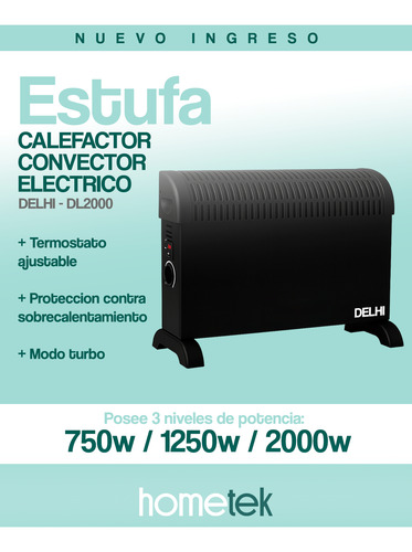 Calefactor Eléctrico Convector Delhi Estufa Panel 1500w