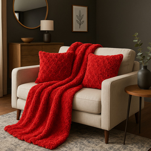 Manta Colcha Para Sillón O Cama De Piel Elegante Rojo Rococó