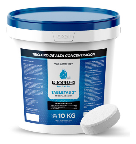 Cloro Para Alberca 10 Kg Tabletas 3 Pulgadas Proquison 90%