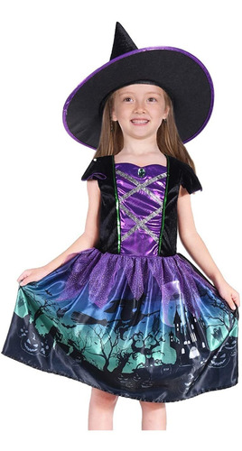 Vestido De Traje De Bruja De Halloween Con Sombrero Par...