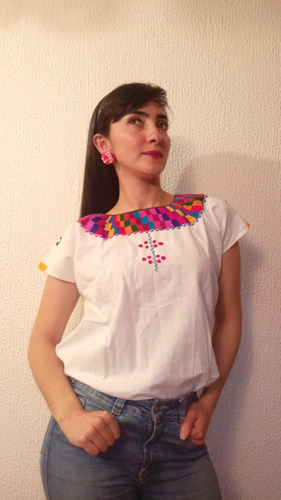 Blusa Mexicana Fiesta Bordada A Mano Elegante Coco Campesina