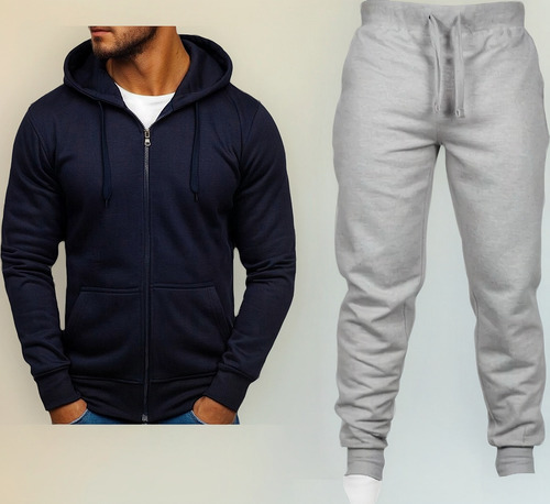 Conjunto Campera Canguro Algodon + Babuchas Unisex Gimnasio