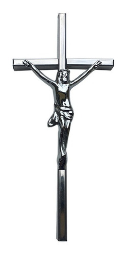 Imagen 2 de 4 de Cruz Con Cristo Para Cementerio, 20cm.bronce Cromado. Lapida