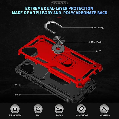 Funda Anillo + Templado Full Compatible Con Samsung A06 Rojo Reforzada Anillo V2