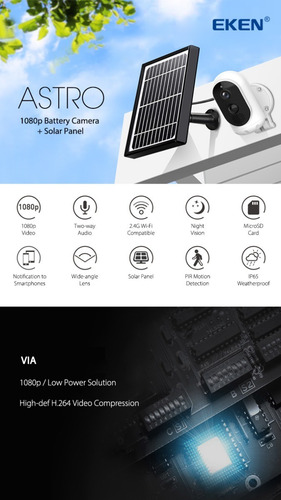 Câmera De Segurança Eken Astro 1080p Wifi Painel Solar Audio
