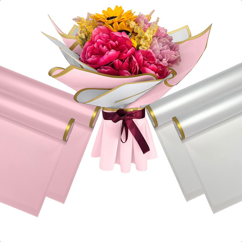 80 Hojas Papel Celofán Coreano Liso Ramos Flores Rosa Blanco