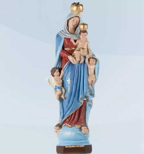 Nossa Senhora Dos Anjos Imagem Gesso Católica 30 Cm Cor Azul