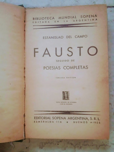 Fausto Poesías Completas Estanislao Del Campo Sopena 1944