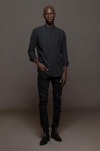 Camisa Latte, Cuello Mao Skinny Fit, Hombre Cero Es Tres
