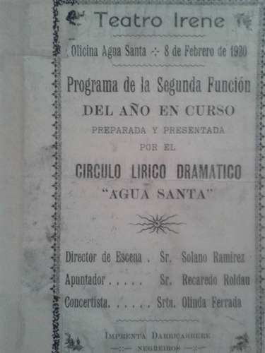 Salitrera Agua Santa Programa Teatro 1920