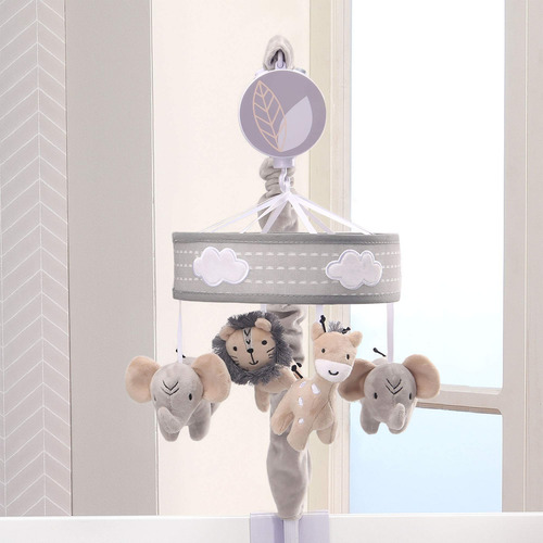 Lambs & Ivy Jungle Safari Musical Baby Crib Mobile - Grey, B