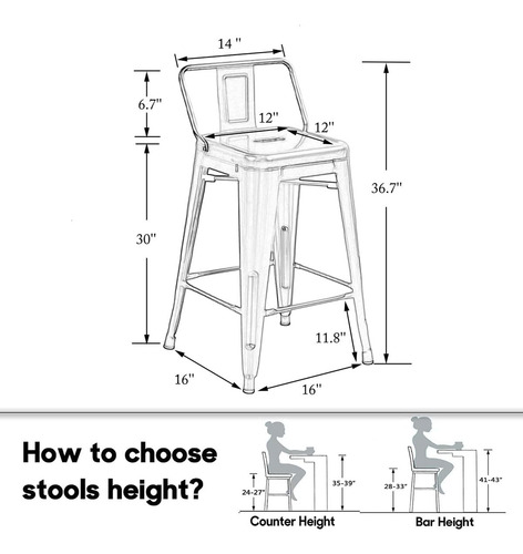 Juego De 4 Taburete Metálico Apilable Industrial Moderno Par