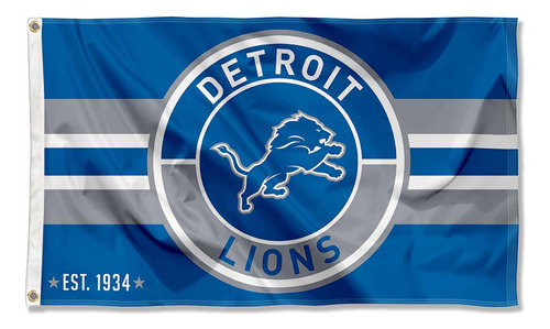 Detroit Lions - Bandera Grande De 3 X 5 Con Logotipo Y Boton