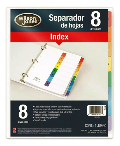 Separador De Hojas Para Carpeta De Argolla C/8 Divisiones 