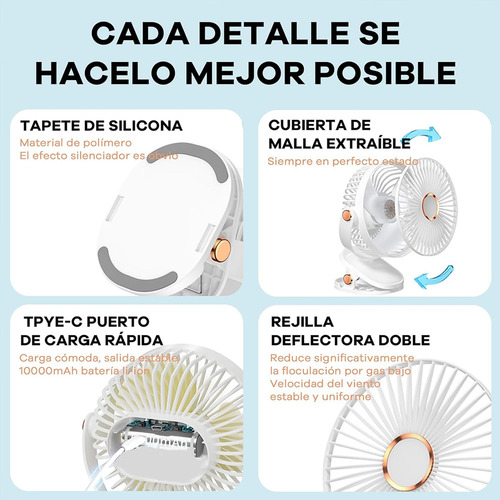 Ventilador De Mesa Con Luz Recargable Clip 5 Velocidades