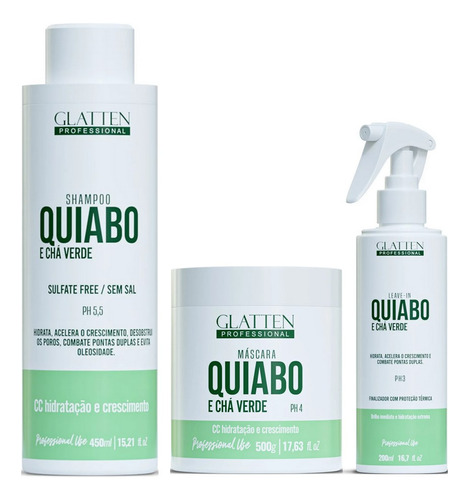 Glatten Quiabo E Chá Verde Shampoo E Máscara E Leave-in