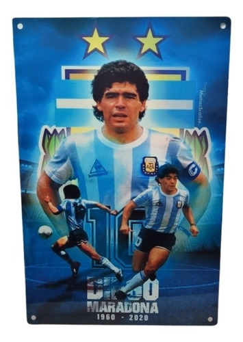 Letrero Metálico Adorno Pared, Diego Maradona, 20 X 30 Cm.