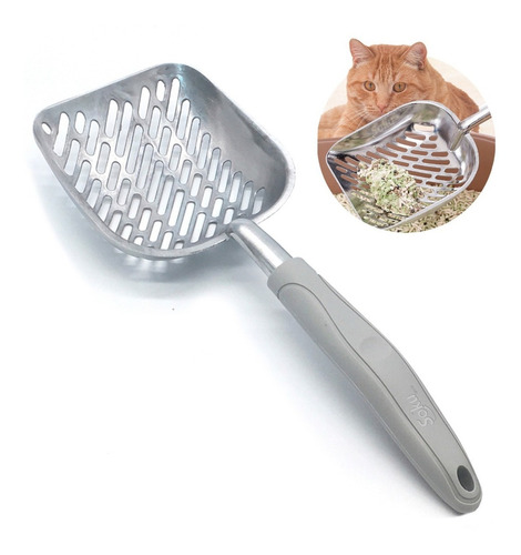 Pala Aluminio Arenero Recogedora Heces Desechos Mascota Gato Color Gris-diagonal