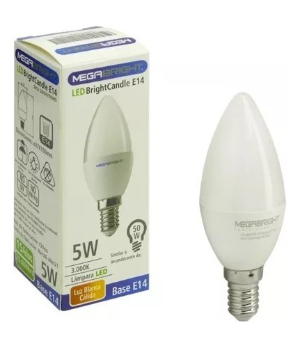 Ampolleta Led Vela 5w E14 Luz Cálida Megabright