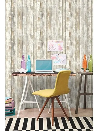 Papel Pintado Autoadhesivo Blanco De Madera Desgastada -
