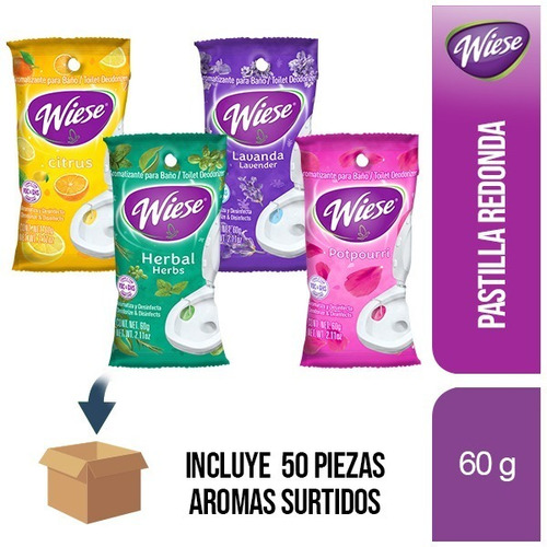 50 Pz - Wiese 60g Wc Pastilla Redonda Baño Aromas Surtidos