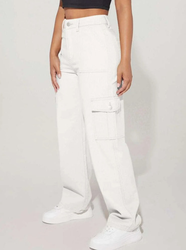 Pantalón De Dama Holgado Con Bolsas Blanco