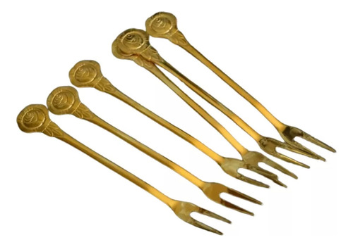 Pack X6 Tenedores Pinches P/picada Cocktail Bronce Dorado