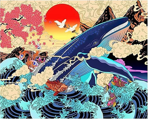 Koi Fish - Pintura Al Óleo Japonesa De Ballena Por Número.