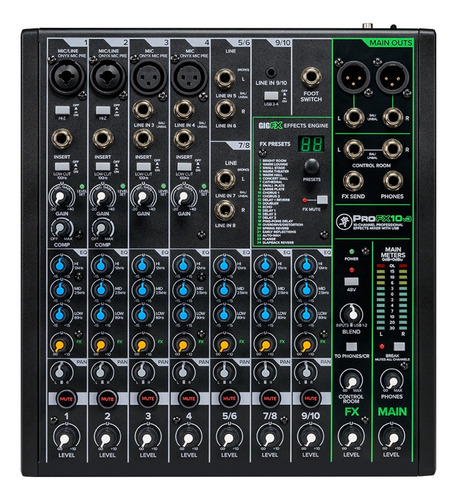 Consola Mixer Mackie Profx10v3, 10 Canales, Usb, Efectos