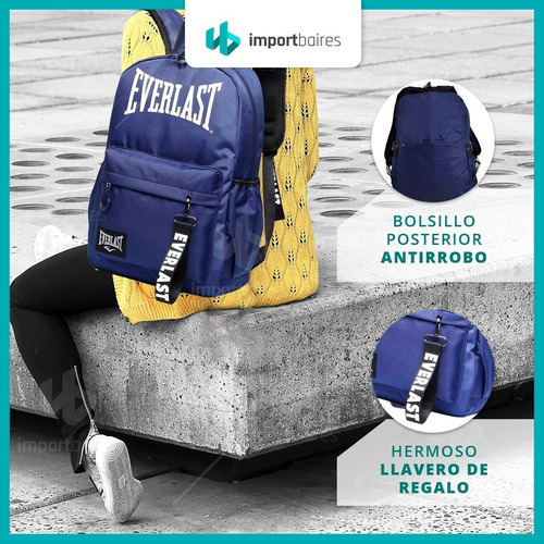 Imagen 7 de 10 de Mochila Everlast Porta Notebook Urbana Reforzada 100% Original Deportiva Escolar Gimnasio Gym Unisex