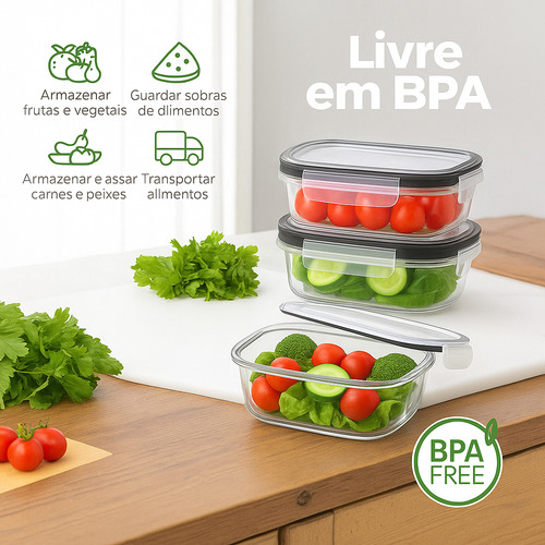 Pote Vidro Hermético Retangular Tampa 450ml Kit 10 Peças