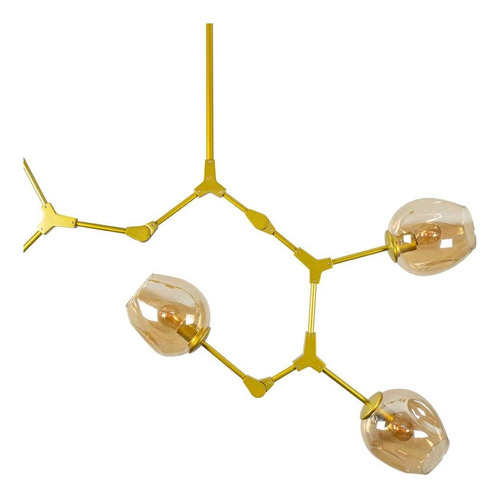 Pendente Ieda Cupula Vidro P/ 5x E27 Idl-011 Starlux St2408 Estrutura Ouro Fosco E Âmbar 110v/220v