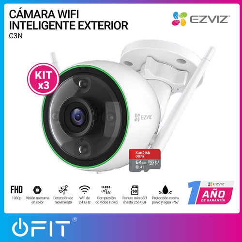 Kit X3 Cámara Seguridad 360 Wifi Ezviz + 3 Memorias Sd 64gbs