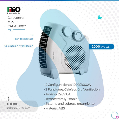 Imagen 2 de 8 de Caloventor Mio Vertical Blanco 1000 A 2000w Cal-ch002
