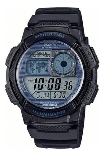 Reloj Casio Hombre Ae-1000w-2a2 Exclusivo /relojería Violeta Correa Negro Bisel Negro Fondo Gris