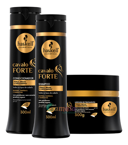 Kit Haskell Cavalo Forte Shampoo Condicionador Mascara 300ml