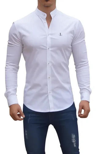 Camisa Cuello Mao White John Leopard