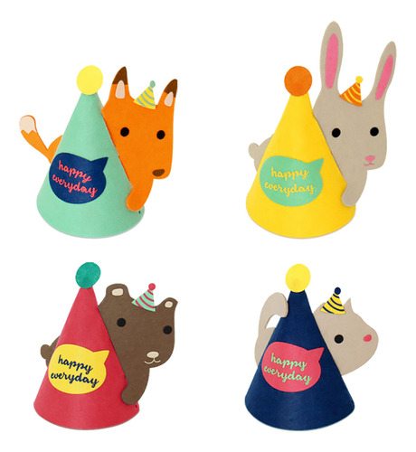 Sombreros De Fiesta De Cumpleaños Con Temática Animal, 4 Uni