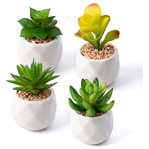 Paquete De 4 Mini Plantas Suculentas Artificiales Macet...