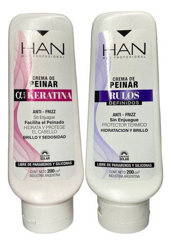 Combo Crema De Peinar Rulos + Crema De Peinar Keratina - Han