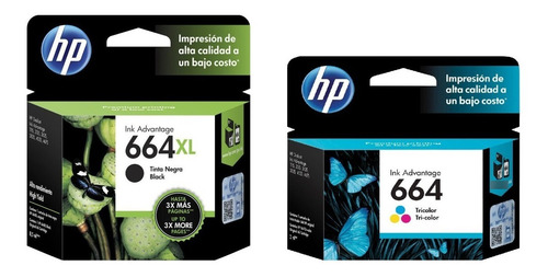 Imagen 1 de 2 de Combo Cartucho Hp 664xl Negro + 664 Estandar Color Original