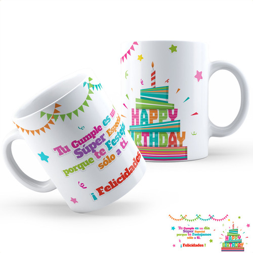 Taza Cerámica Feliz Cumple Cs Calidad