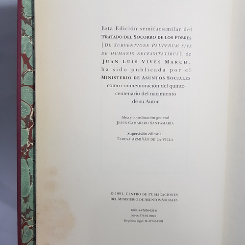 Antiguo Libro Tratado Socorro De Los Pobres Vives Mag 62965 (Usado)