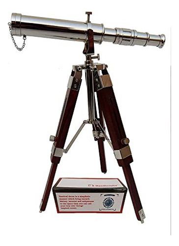 Telescopio Vintage De Latón Níquel Sobre Trípode Soporte Por