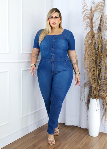 Macacão Manga Bufante Plus Size Estilo Ciganinha Moda Chic