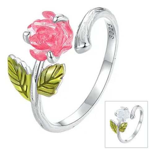 Joya Plata De Ley 925 Anillo Flor Cambia De Color Ajustable 