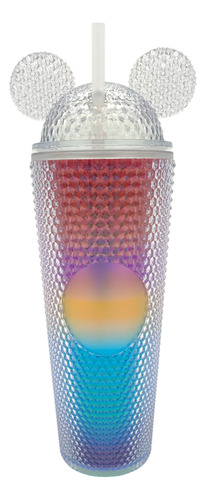Vaso Con Orejas De Mickey Mouse Texturizado De Acrílico Con Tapa Y Popote De 700 Ml Multicolor (clicuc)