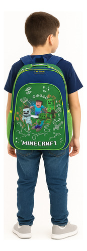Mochila Escolar Minecraft 100% Original Amplia Mc66071g