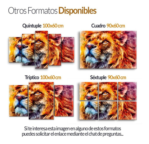 Cuadro Decorativo Moderno León Pintura Jd-0683 G Quíntuple 100x60 Cm Sin Marco