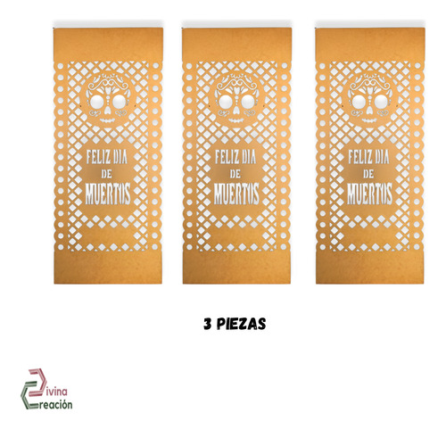 3 Pzs Papel Picado Vertical Ofrenda Dia De Muertos Halloween